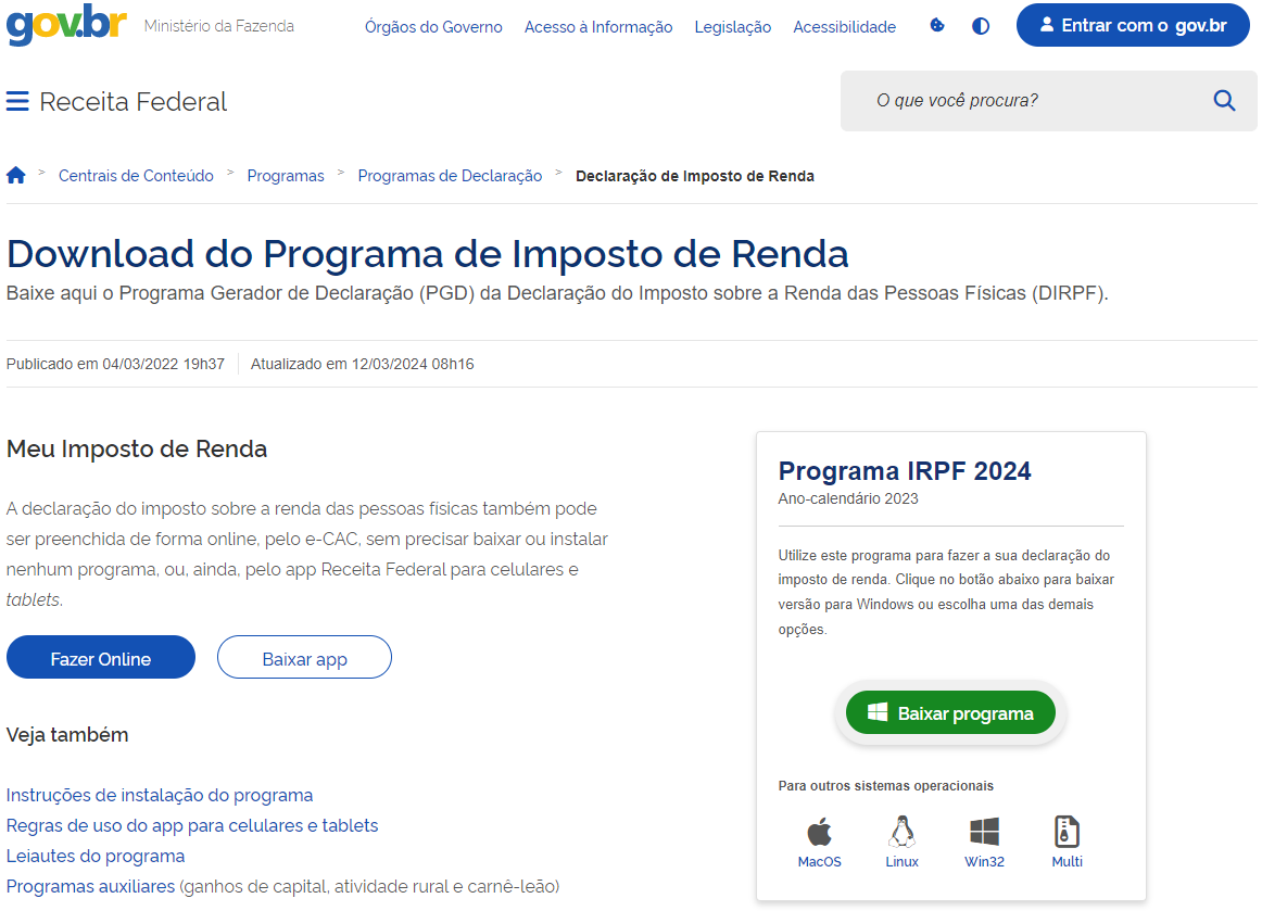 como baixar o programa irpf 2024